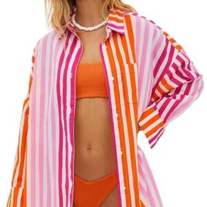 Beach Riot Pink & Orange Striped Button-Front Cover-Up